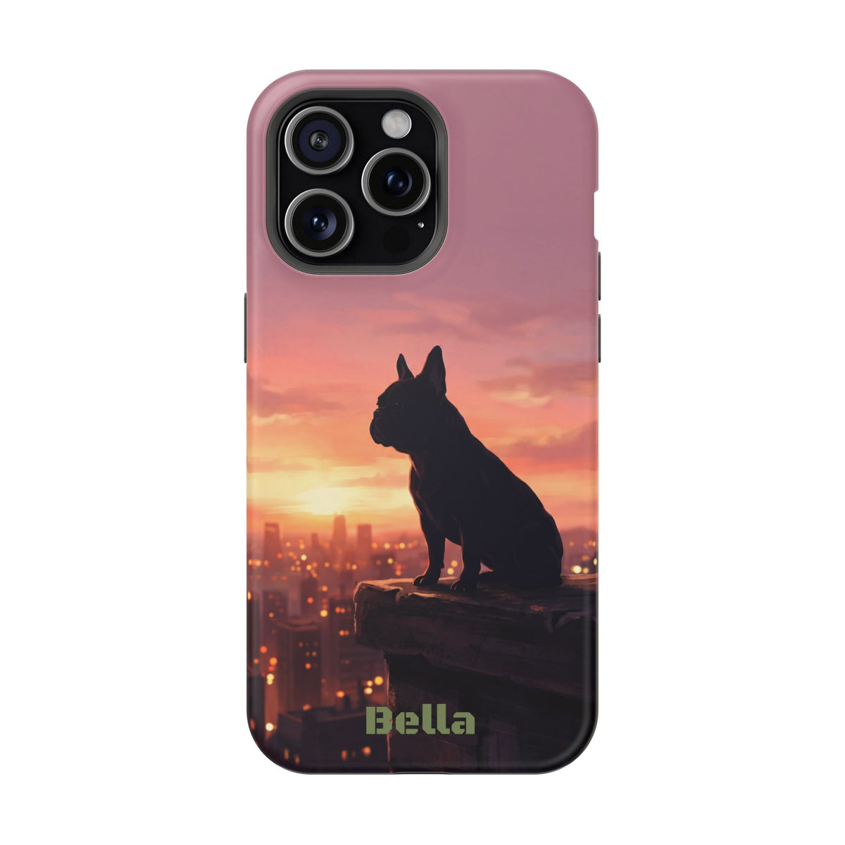 Personalized French Bulldog City Skyline Sunset Phone Case — Wireless Charging Cover