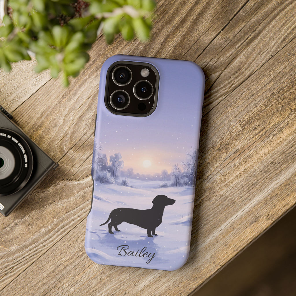 Personalized Dachshund Winter Snow Phone Case — Wireless Charging Cover