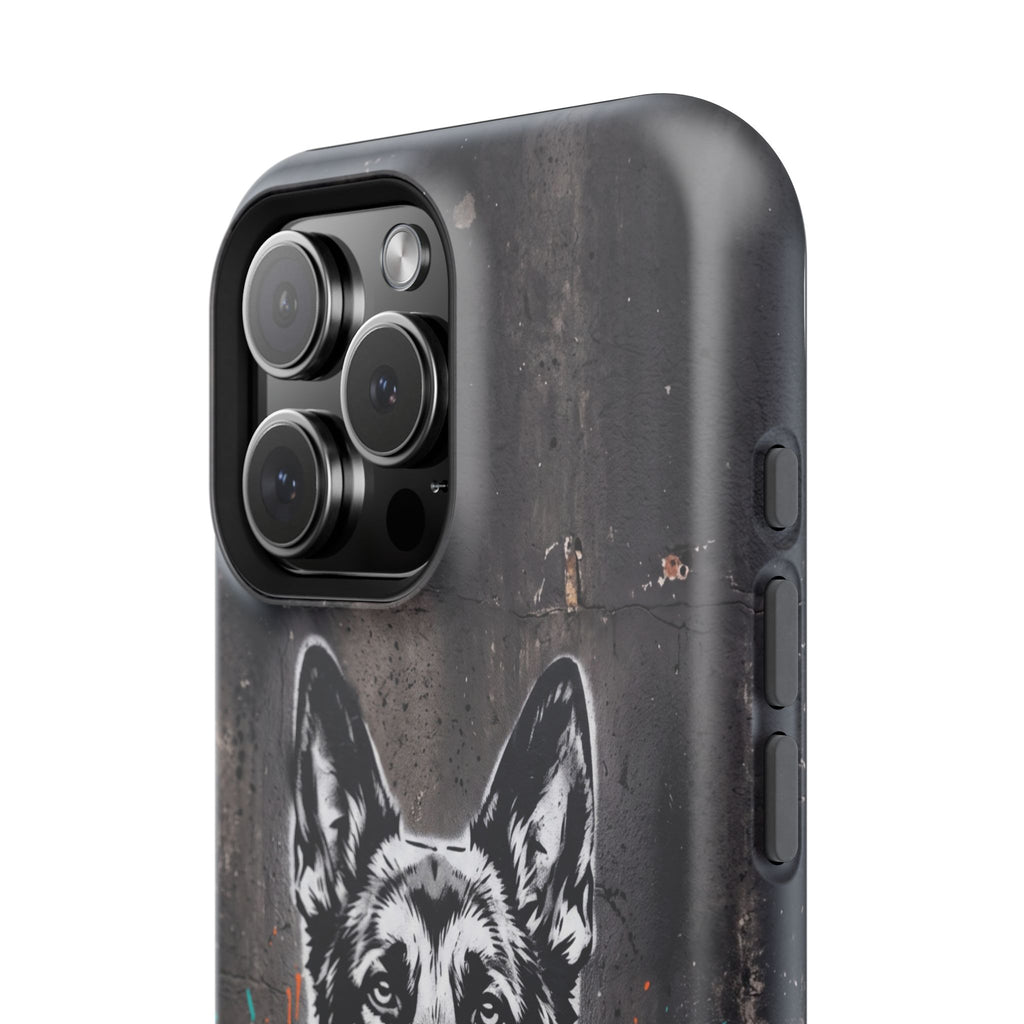 German Shepherd Phone Case | Graffiti Street Art — Tough Magnetic Case with Wireless Charging