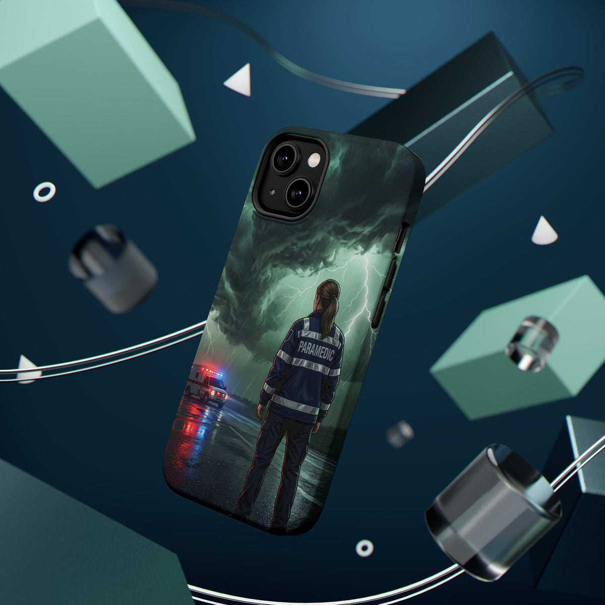 Female Paramedic Green Storm Phone Case — Magnetic Wireless Charging Cover