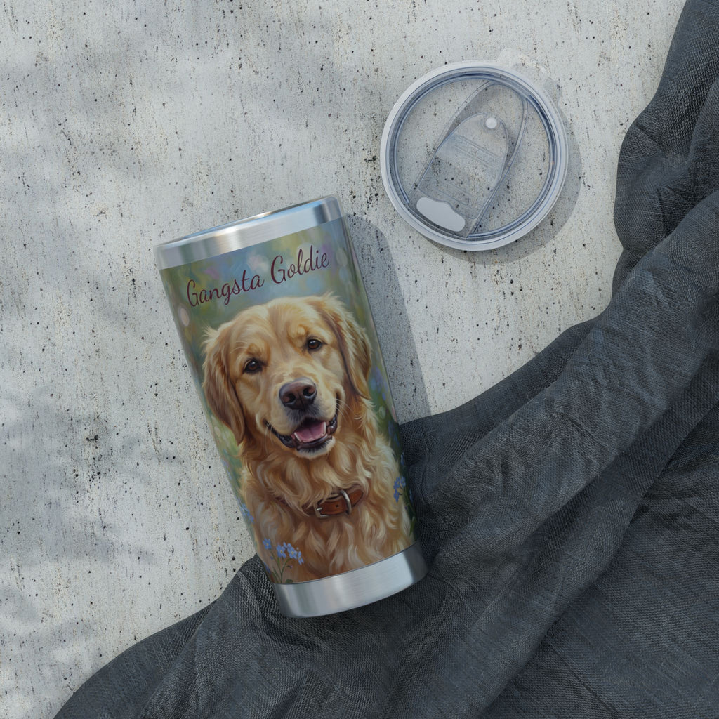 Golden Retriever Tumbler Personalized – 20 oz Stainless Steel Travel Mug with Custom Name, Spring Garden Design
