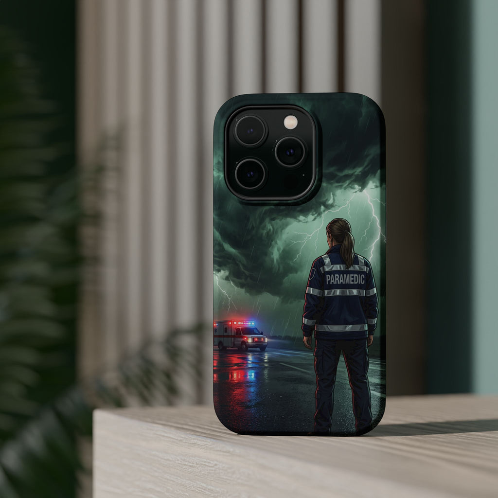 Female Paramedic Green Storm Phone Case — Magnetic Wireless Charging Cover