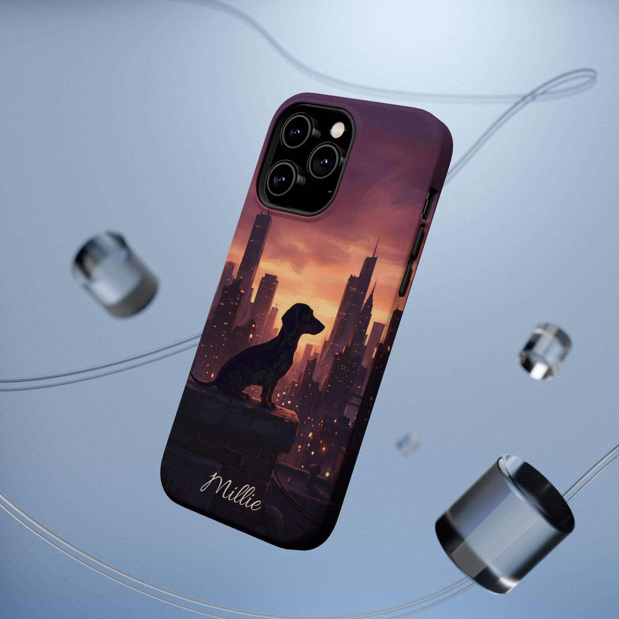 Personalized Dachshund City Skyline Phone Case — Wireless Charging Cover