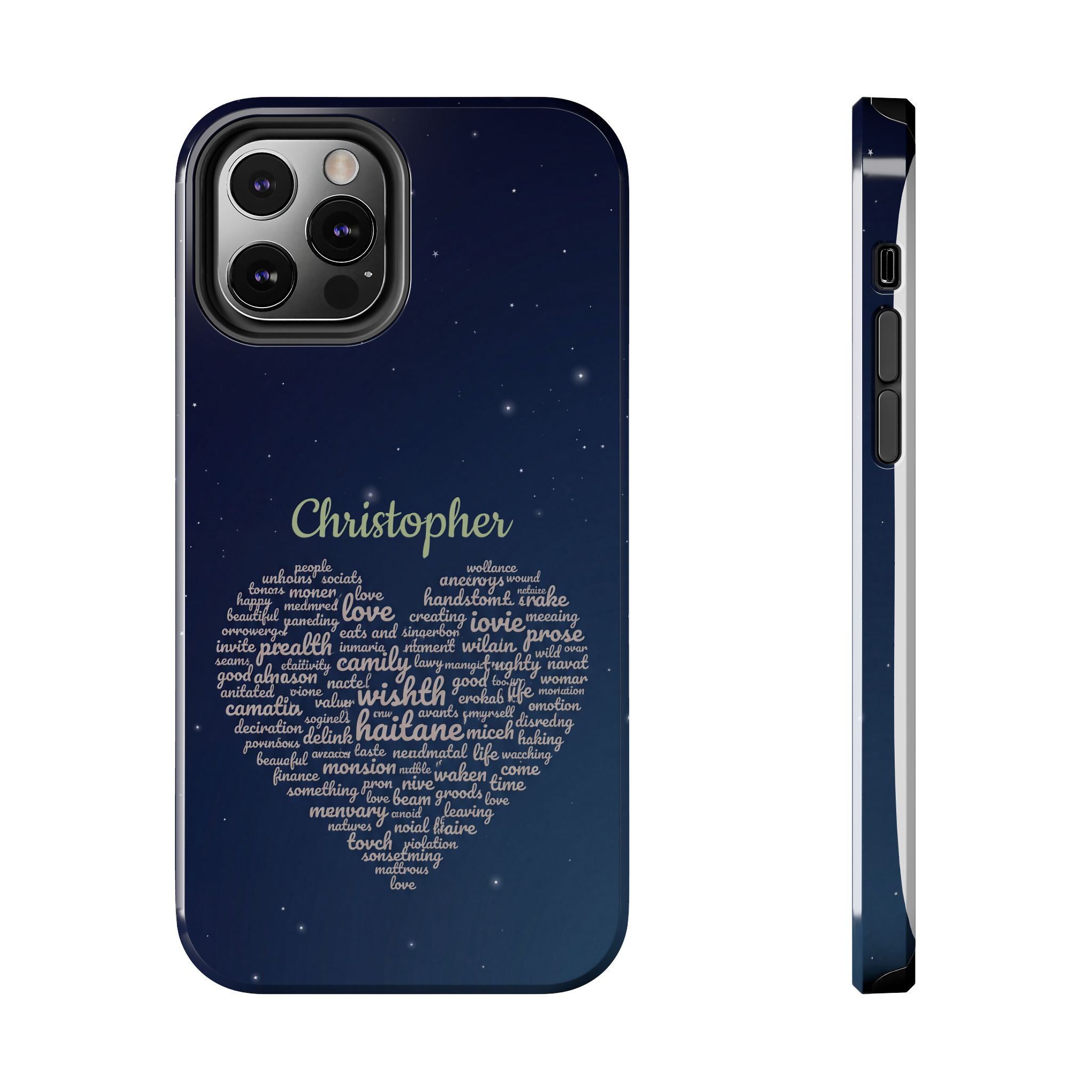 Personalized Teacher Heart Word Cloud Phone Case — Custom Name Starry Design