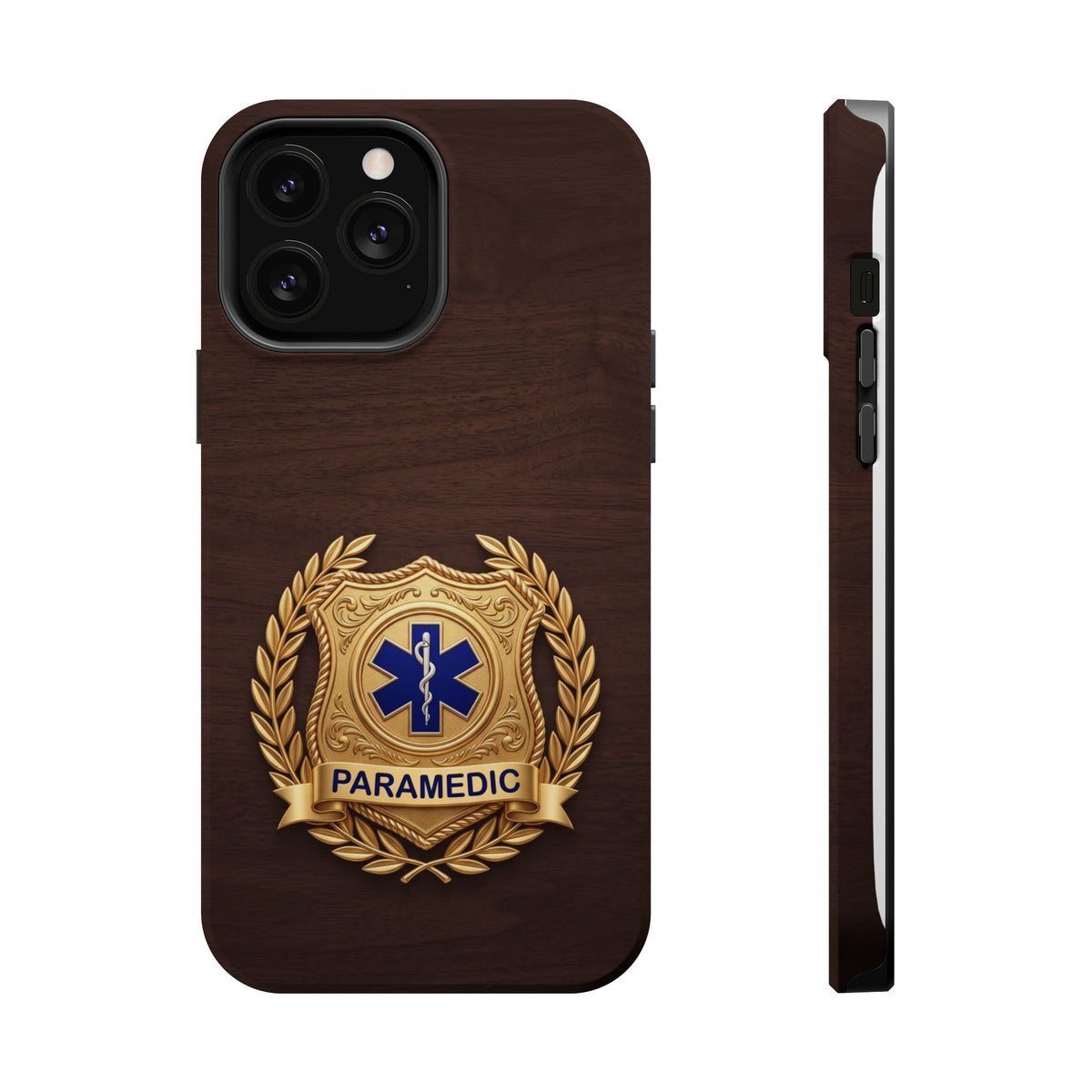 Gold Paramedic Laurel Badge Wood Phone Case — Magnetic Wireless Charging Cover