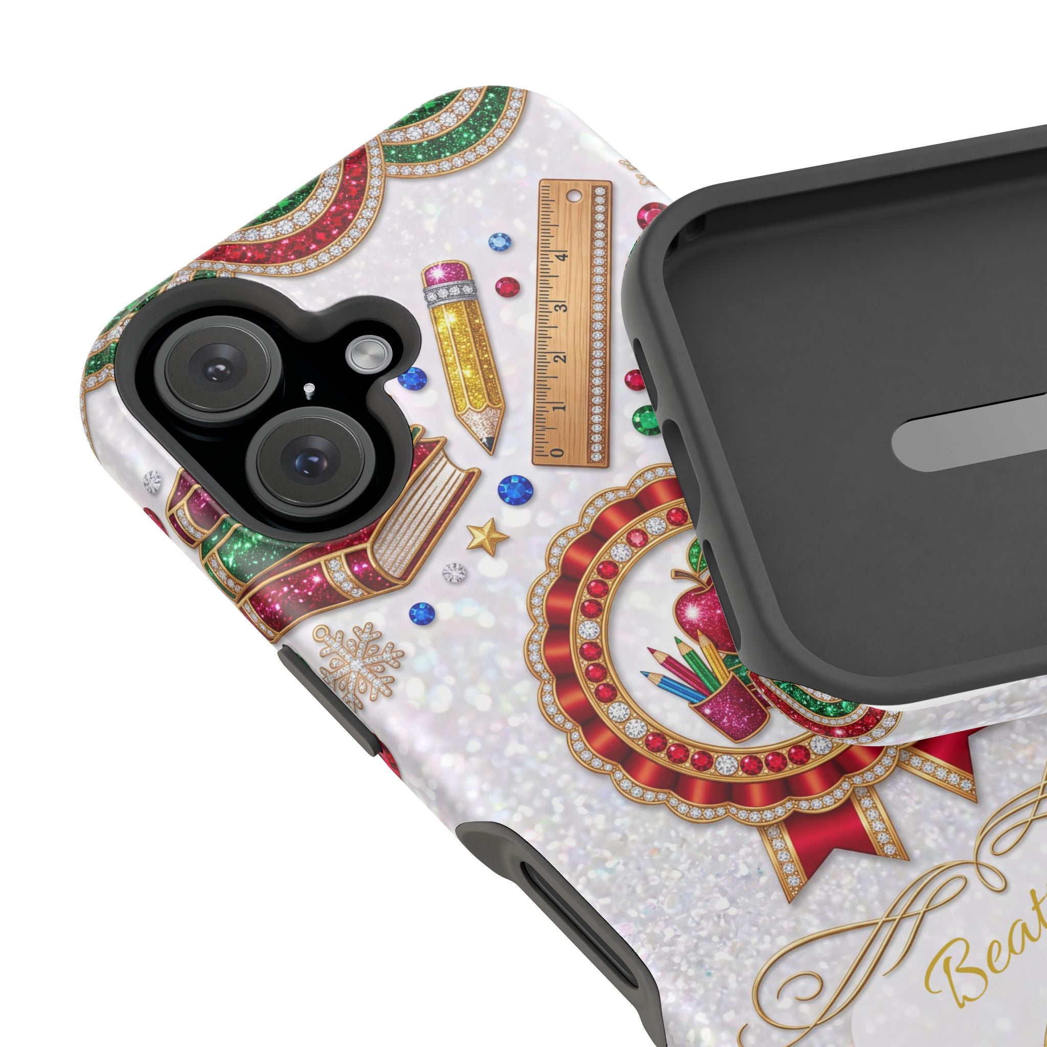 Jeweled Apple Medallion Personalized Teacher Phone Case — Wireless Charging Cover