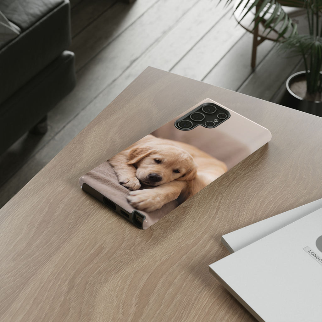 Sleepy Golden Retriever Puppy Phone Case | Cozy Cuddly Puppy Portrait | Samsung & iPhone