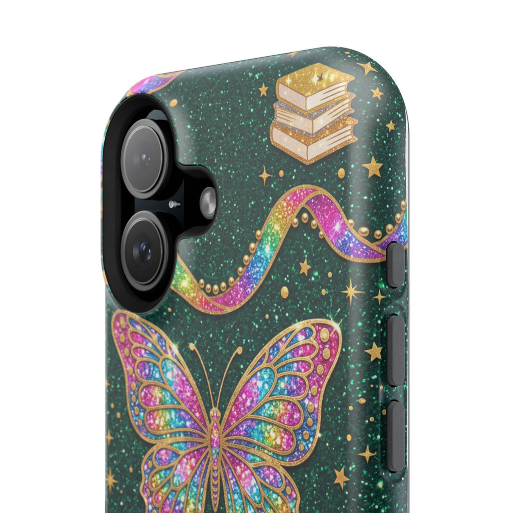 Rainbow Glitter Butterfly Personalized Teacher Phone Case — Wireless Charging Cover