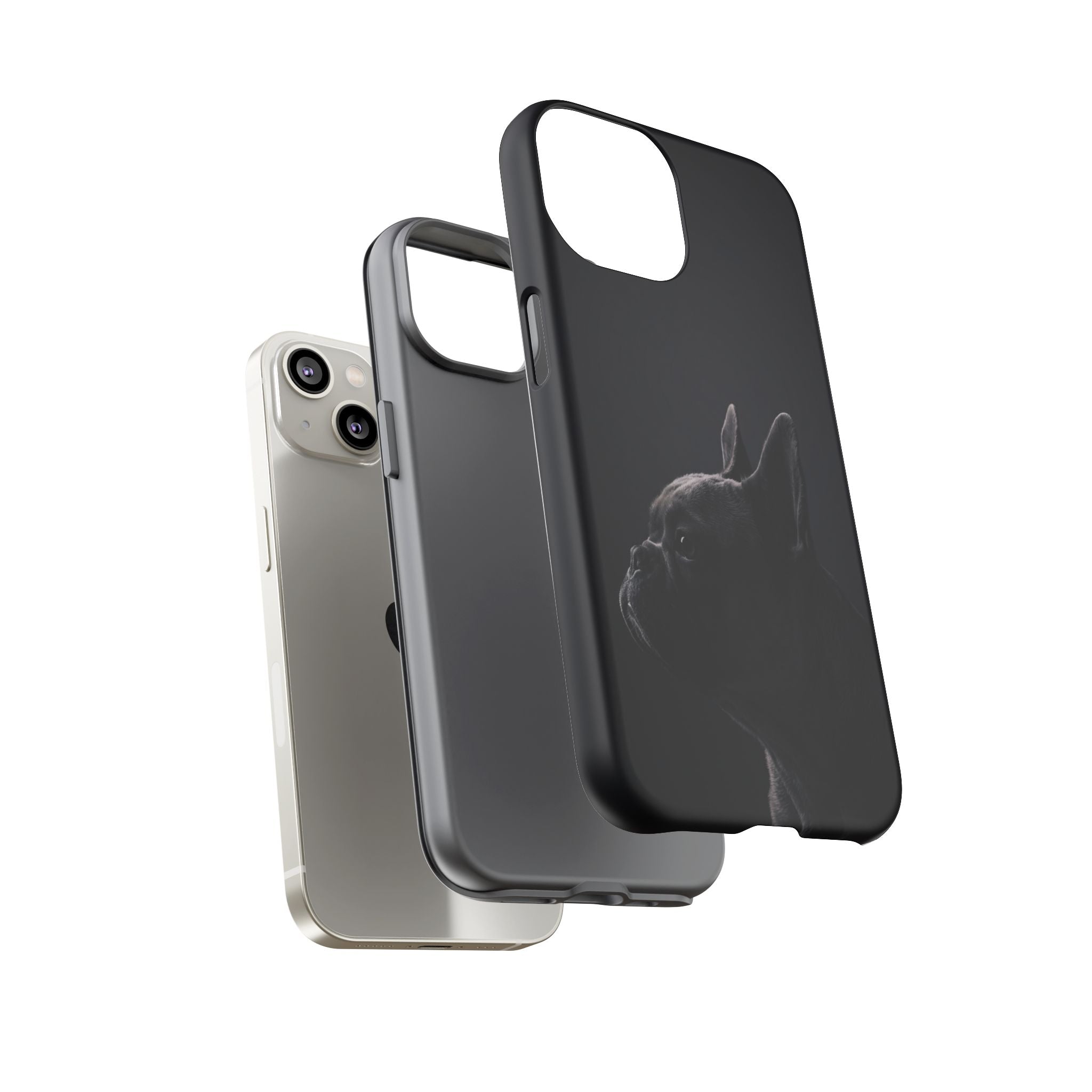 Silhouette French Bulldog Phone Case | Minimalist Black-on-Black Frenchie Profile | iPhone & Samsung