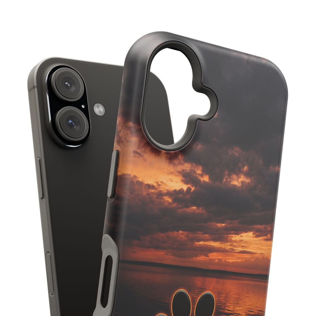 Sunset Paw Print Phone Case — Impact-Resistant Wireless Charging Cover