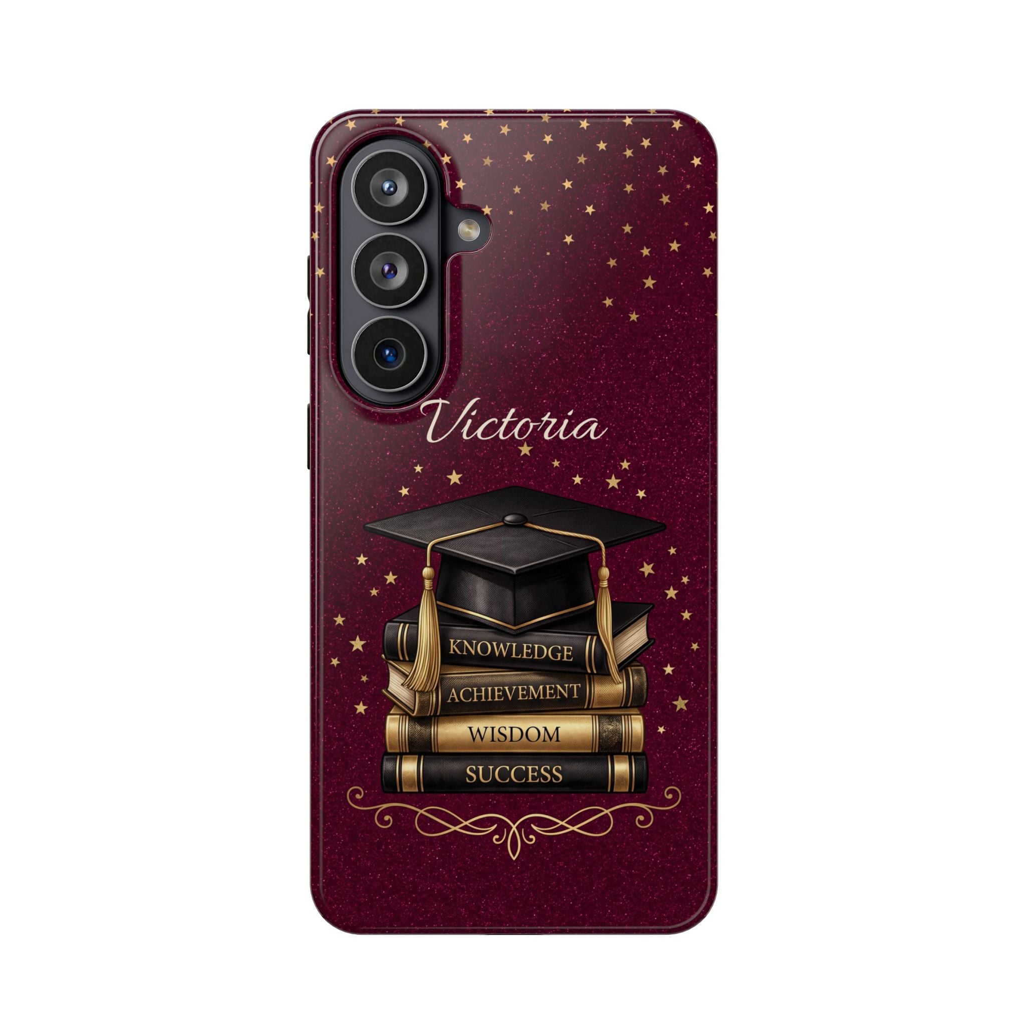 Graduation Cap & Books Personalized Teacher Phone Case — Wireless Charging Cover