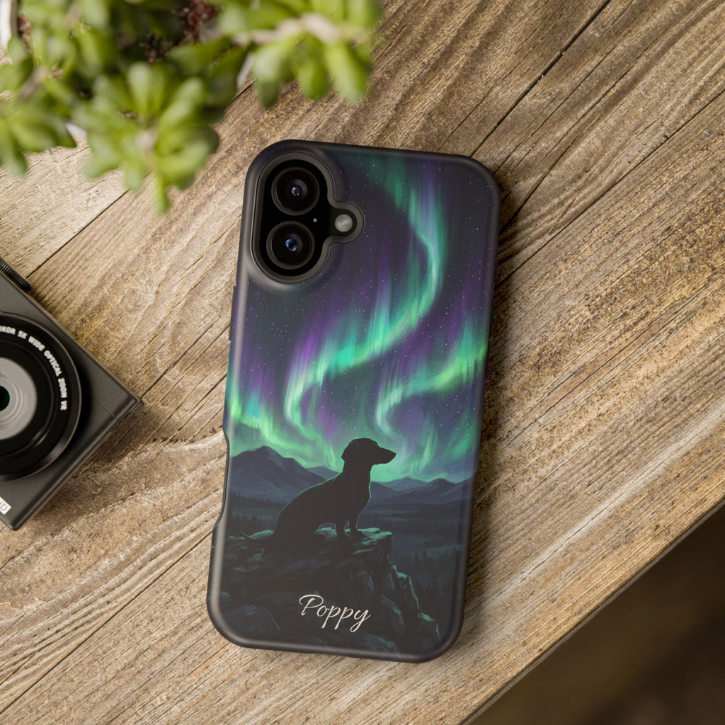 Personalized Dachshund Northern Lights Phone Case — Wireless Charging Cover