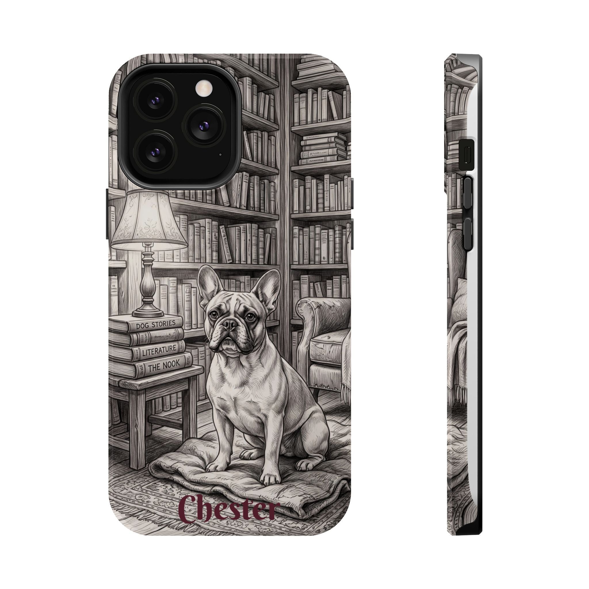 Personalized French Bulldog Library Study Phone Case — Wireless Charging Cover