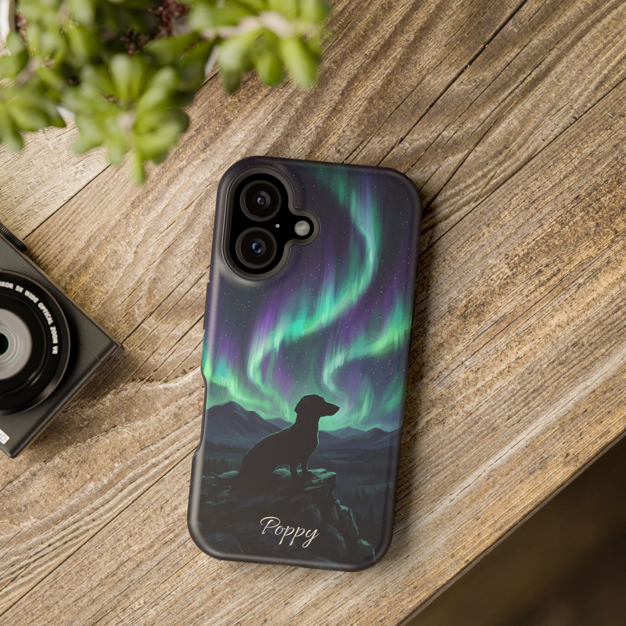Personalized Dachshund Northern Lights Phone Case — Wireless Charging Cover