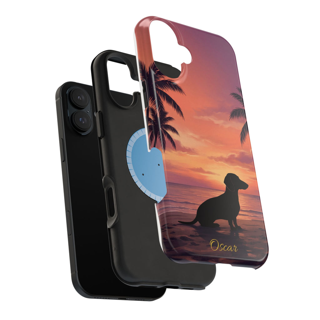 Personalized Dachshund Tropical Beach Sunset Phone Case — Wireless Charging Cover