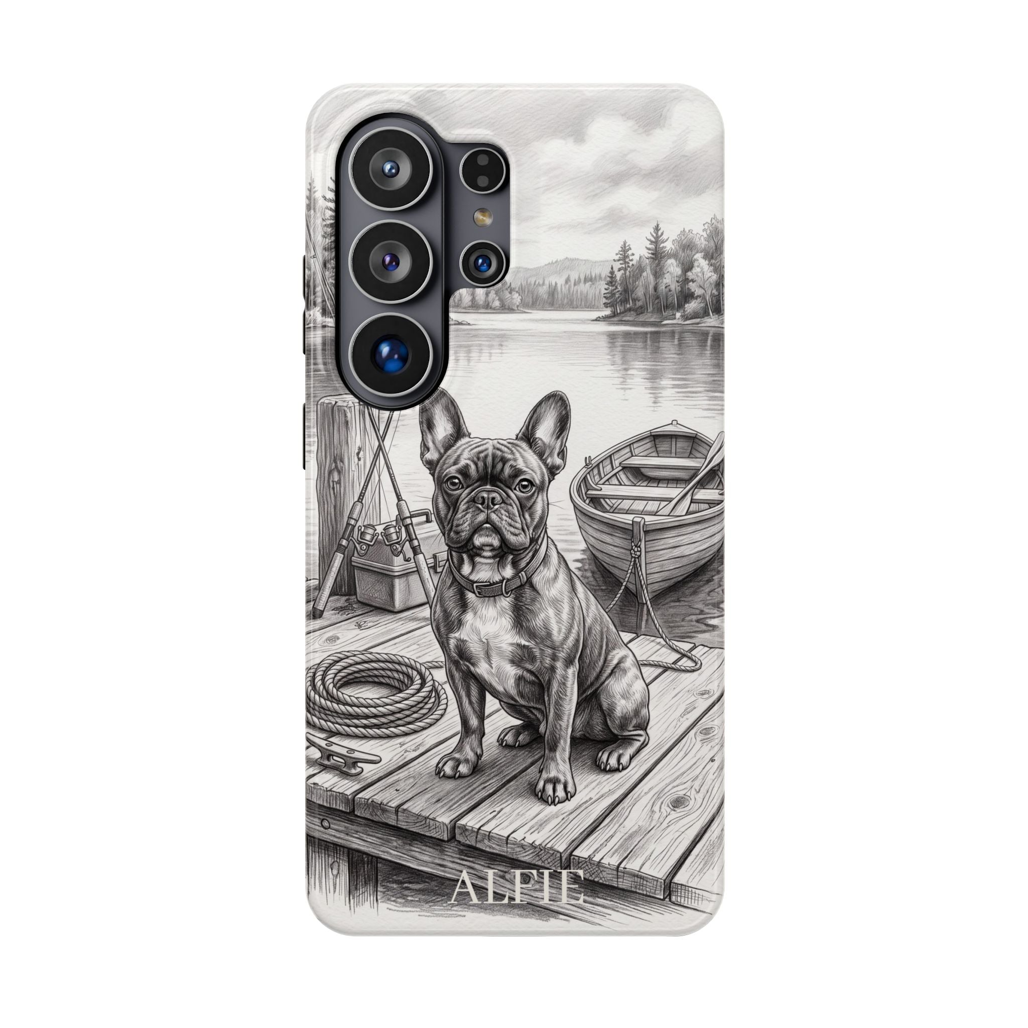 Personalized French Bulldog Lakeside Dock Phone Case — Wireless Charging Cover