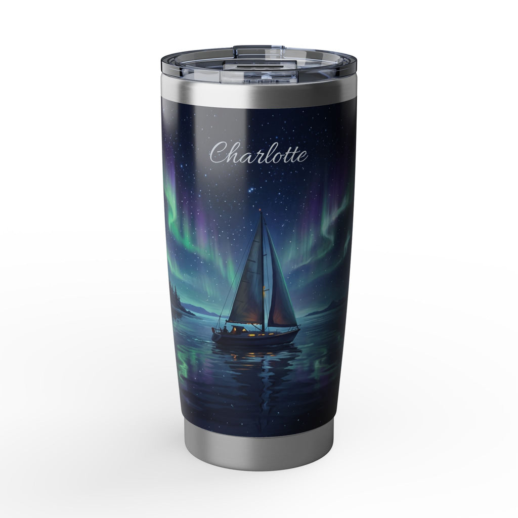 Sailing Personalized Tumbler | Aurora Borealis Art — 20 oz Stainless Travel Mug