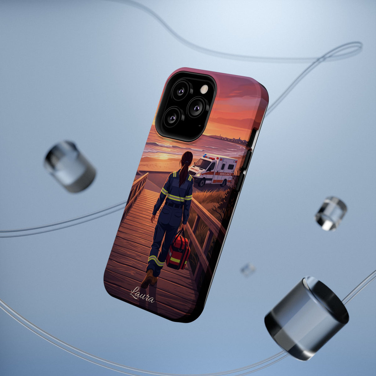 Sunset Boardwalk Personalized Paramedic Phone Case — Wireless Charging Cover