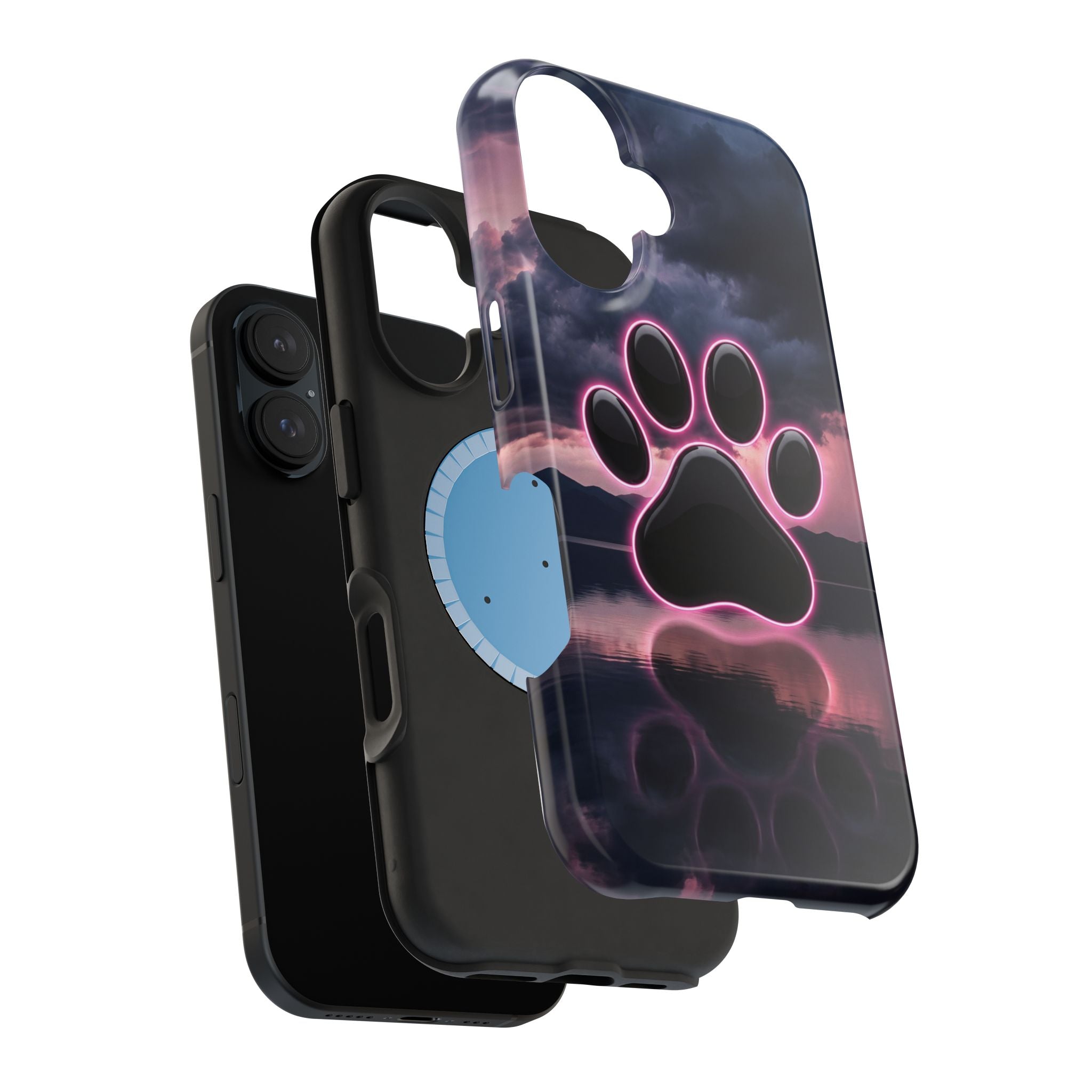 Neon Paw Print Phone Case — Impact-Resistant Wireless Charging Cover