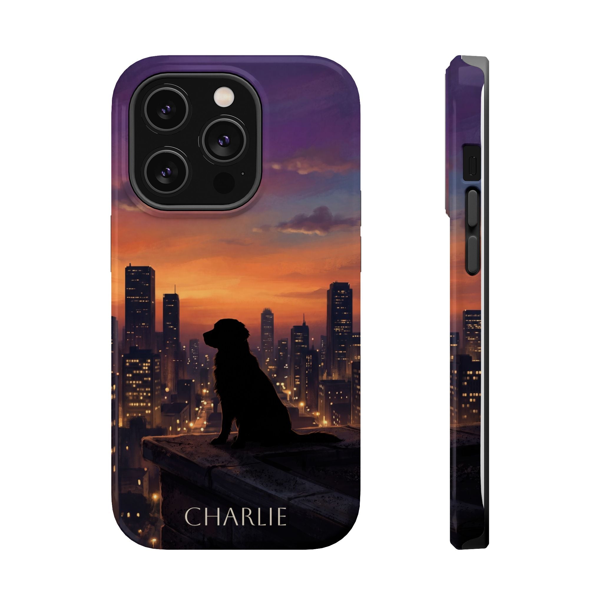Personalized Golden Retriever City Skyline Phone Case — Wireless Charging Cover