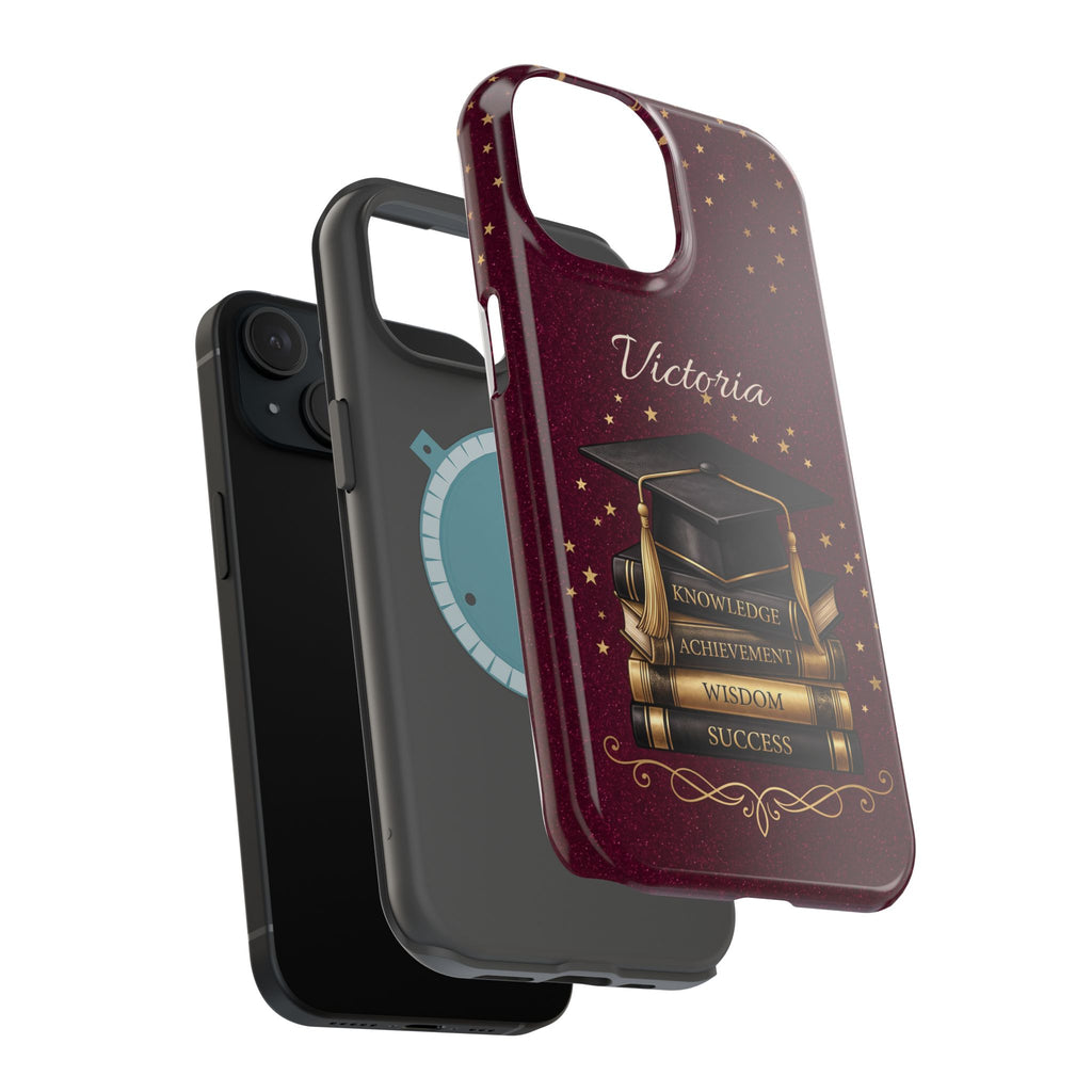 Graduation Cap & Books Personalized Teacher Phone Case — Wireless Charging Cover