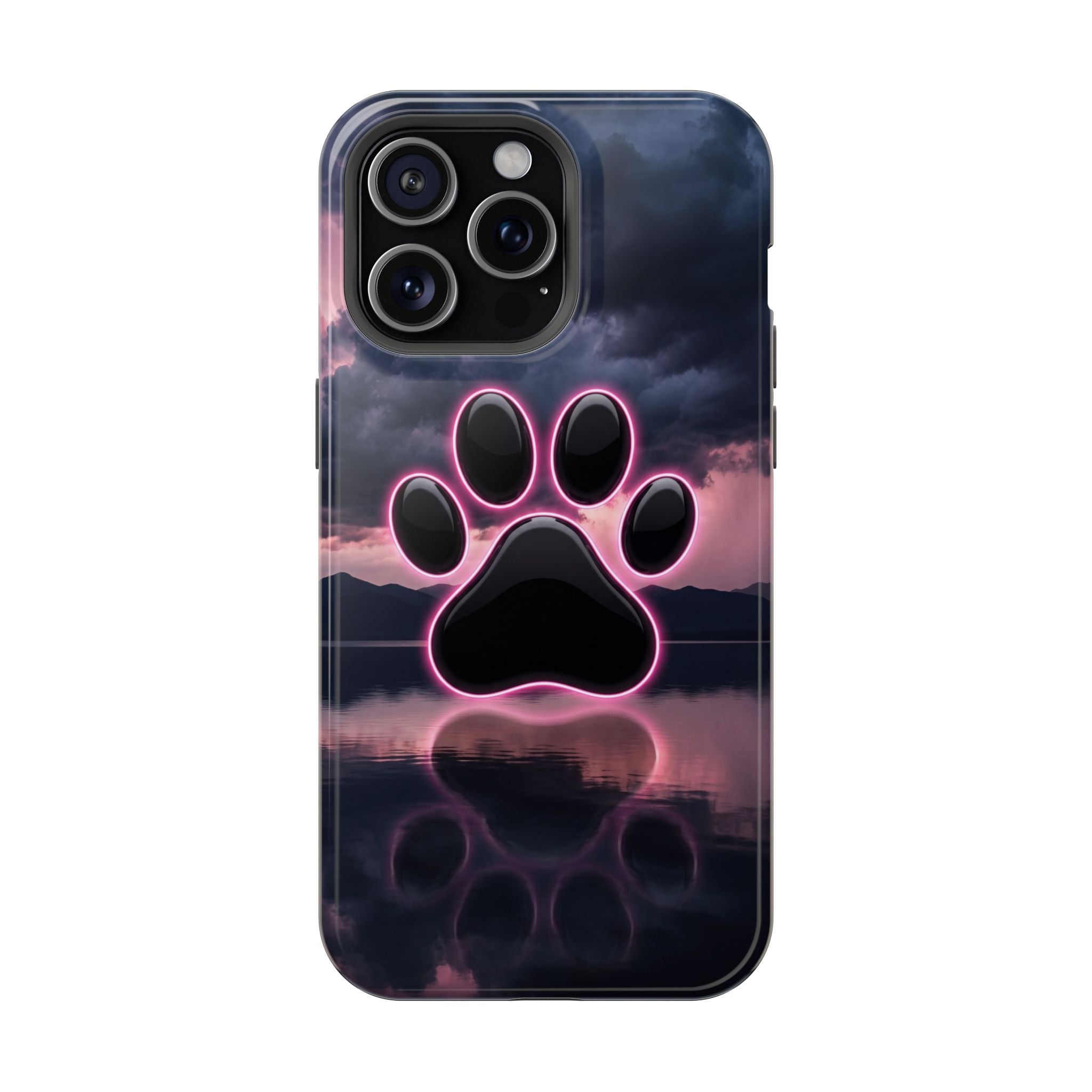 Neon Paw Print Phone Case — Impact-Resistant Wireless Charging Cover