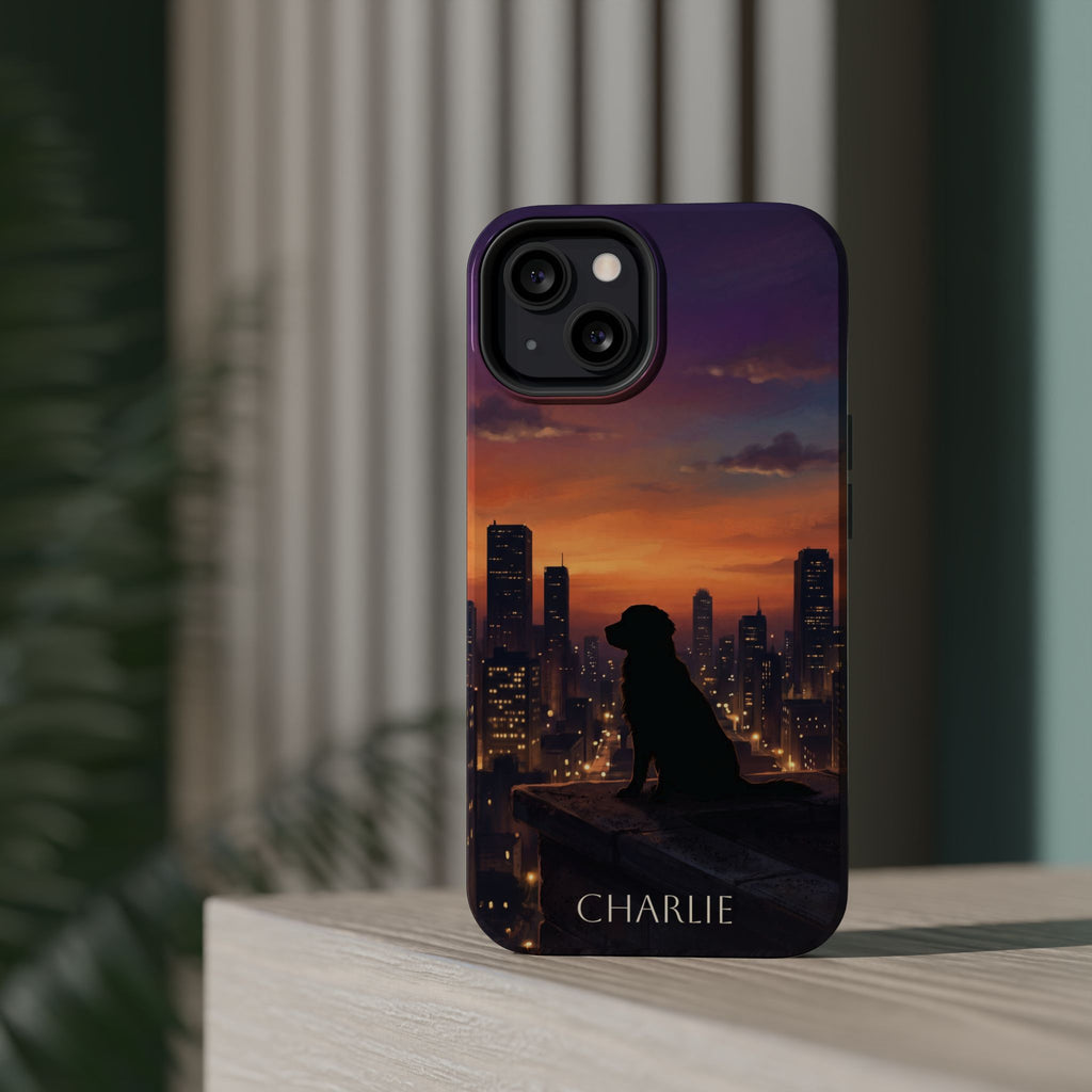 Personalized Golden Retriever City Skyline Phone Case — Wireless Charging Cover