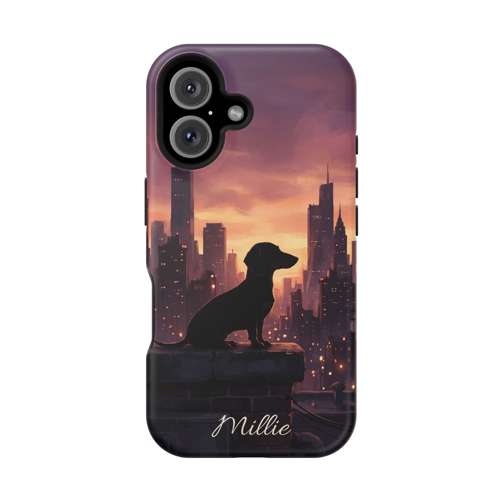 Personalized Dachshund City Skyline Phone Case — Wireless Charging Cover