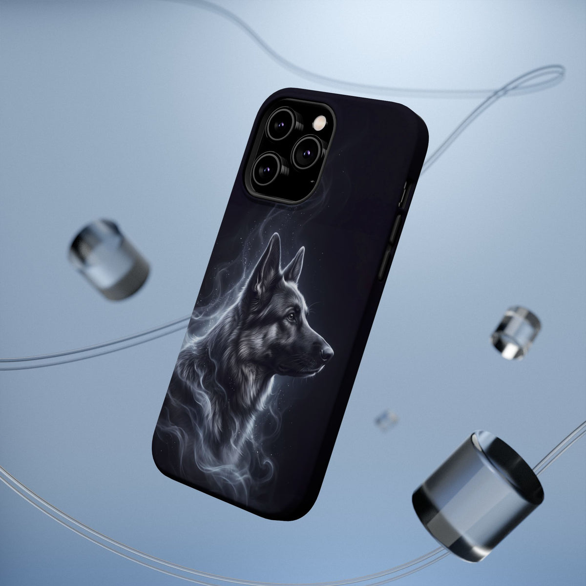 German Shepherd Phone Case | Silver Moonlight Mist Art — Tough Magnetic Case with Wireless Charging