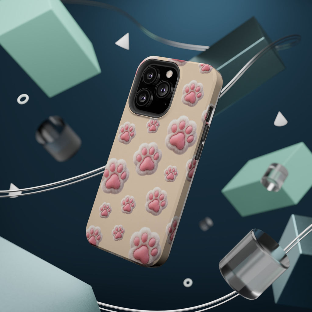 Pink Paw Print Phone Case — Impact-Resistant Wireless Charging Cover