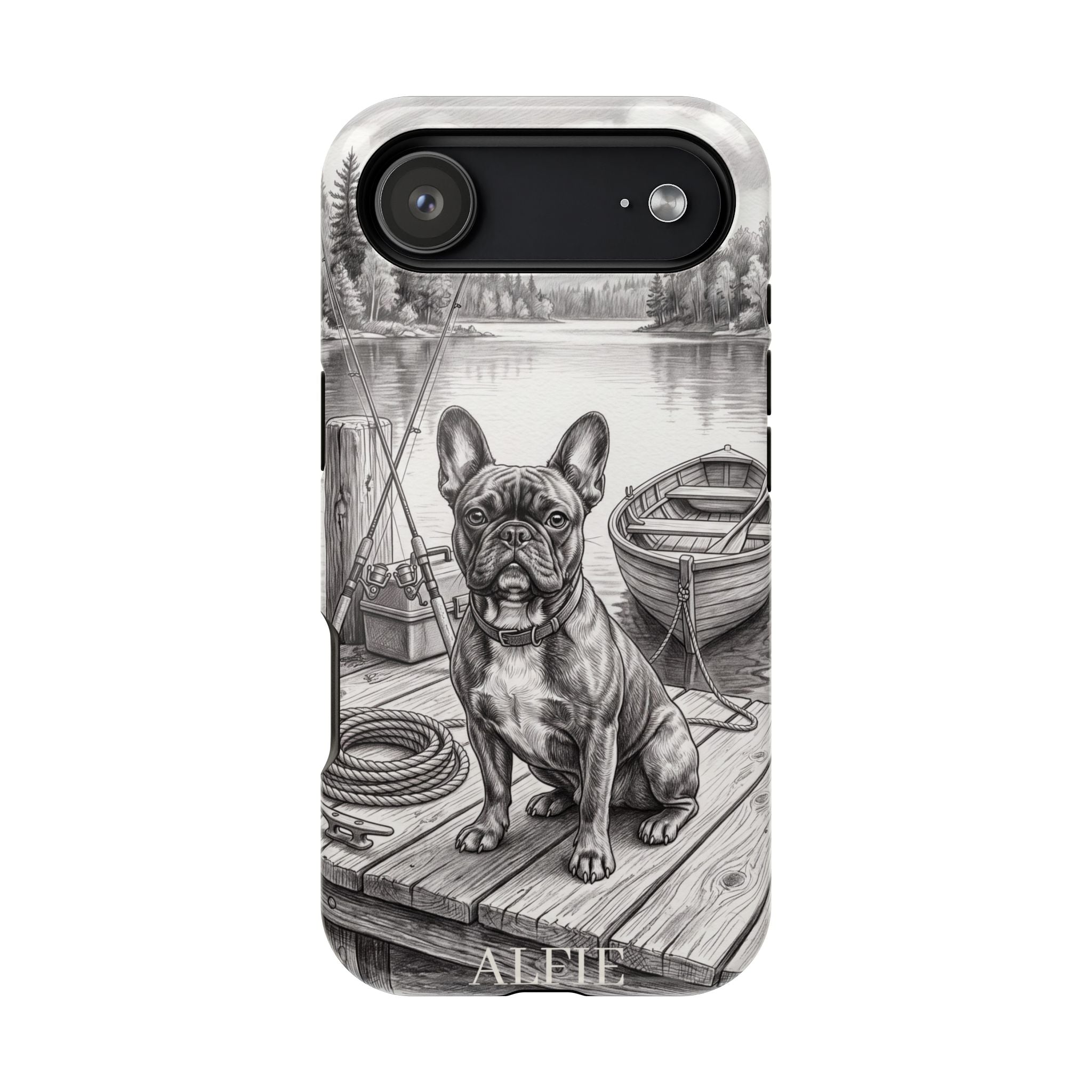 Personalized French Bulldog Lakeside Dock Phone Case — Wireless Charging Cover