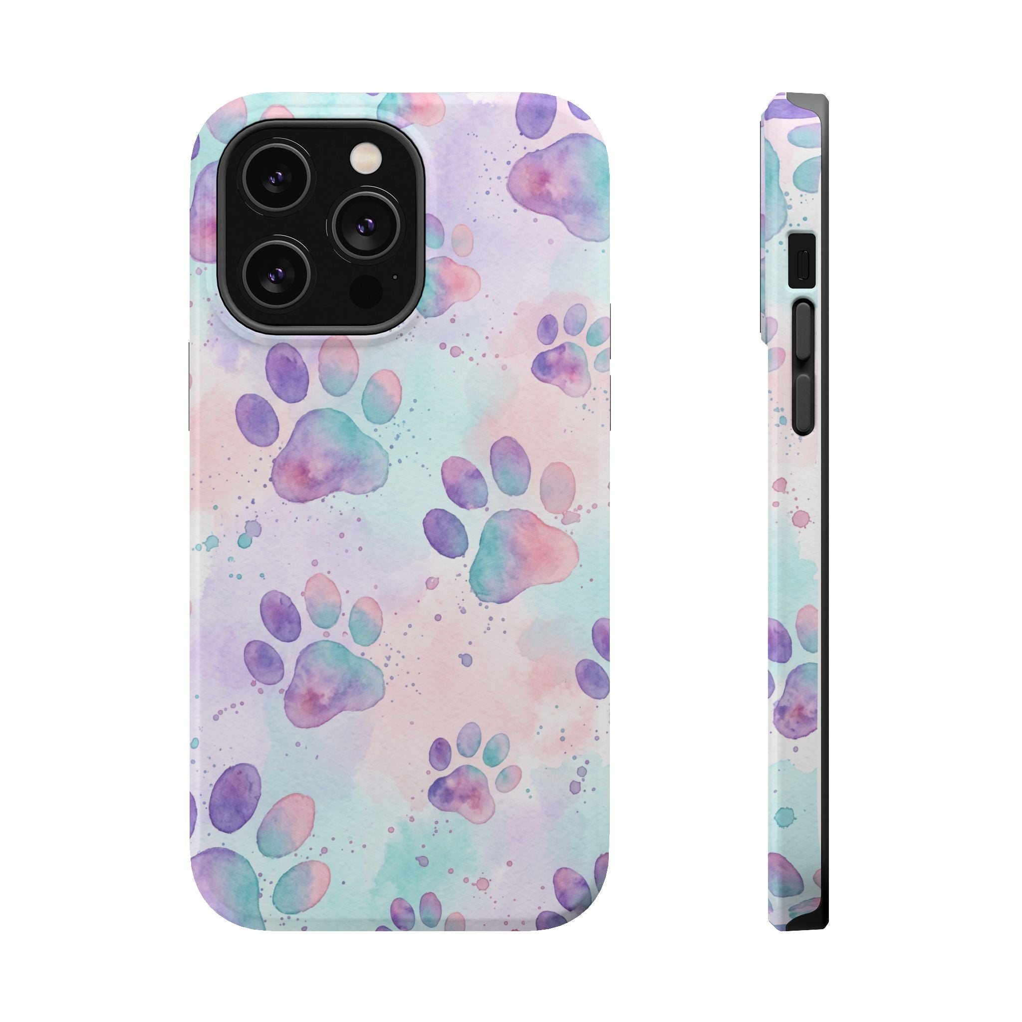 Watercolor Paw Print Phone Case — Impact-Resistant Wireless Charging Cover