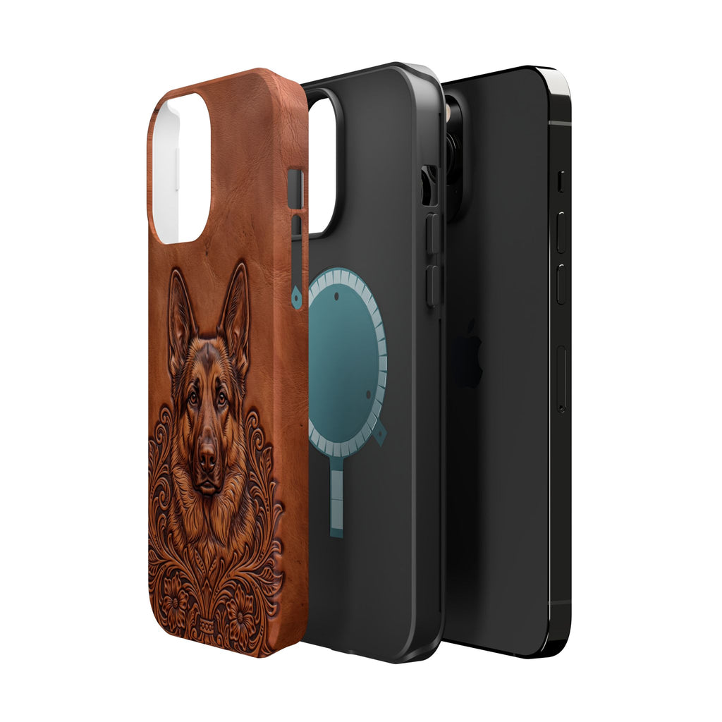German Shepherd Phone Case | Western Tooled Art — Tough Magnetic Case with Wireless Charging