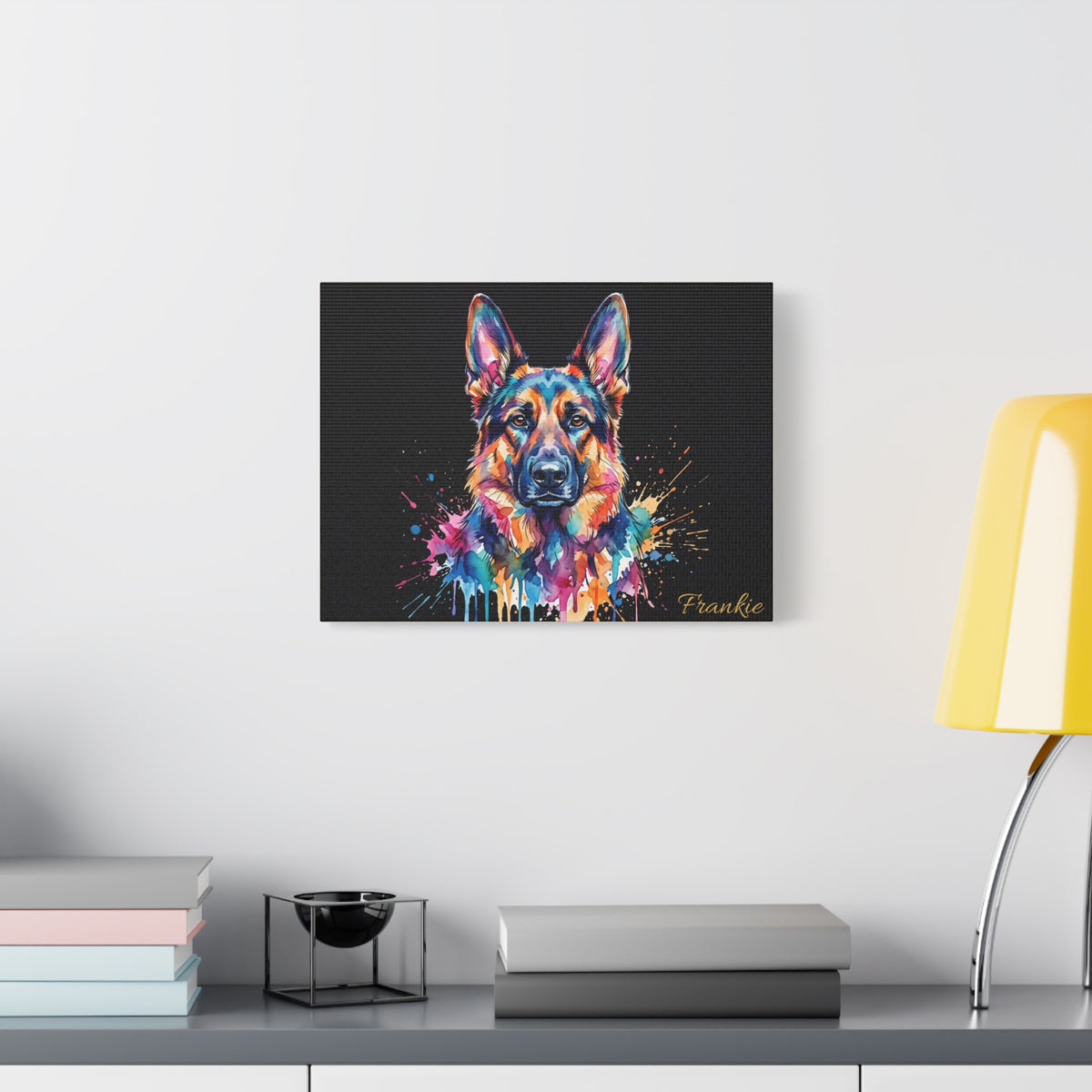 German Shepherd Personalized Canvas | Rainbow Paint Drip Wall Art