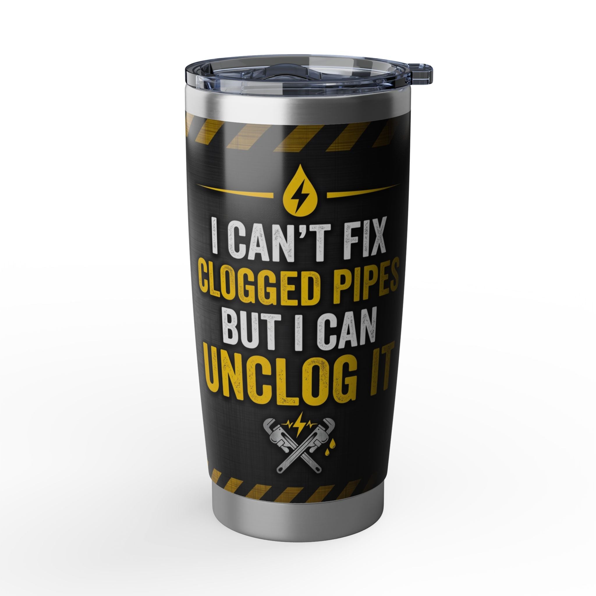 Personalized Plumber Tumbler – Industrial Black & Yellow Badge Design 20 oz