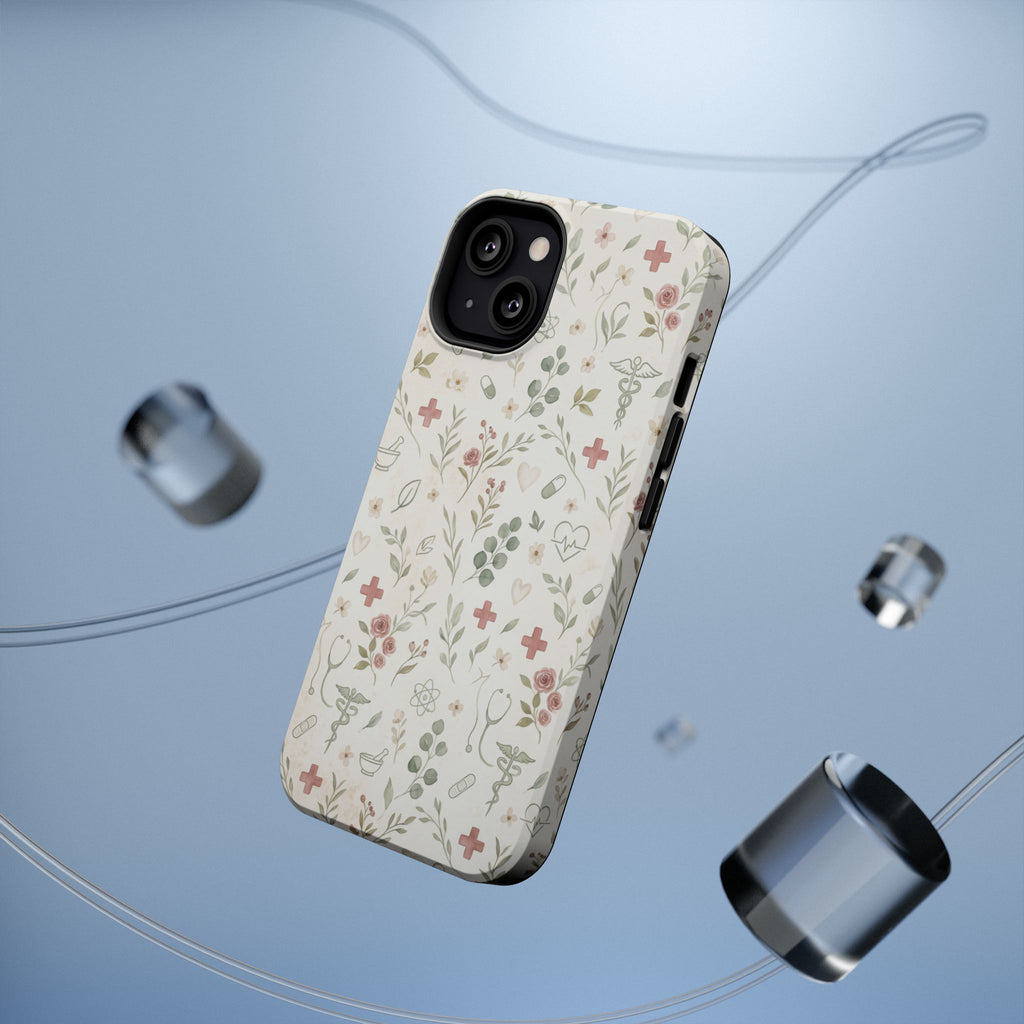 Floral Nurse Phone Case — Impact-Resistant Wireless Charging Cover