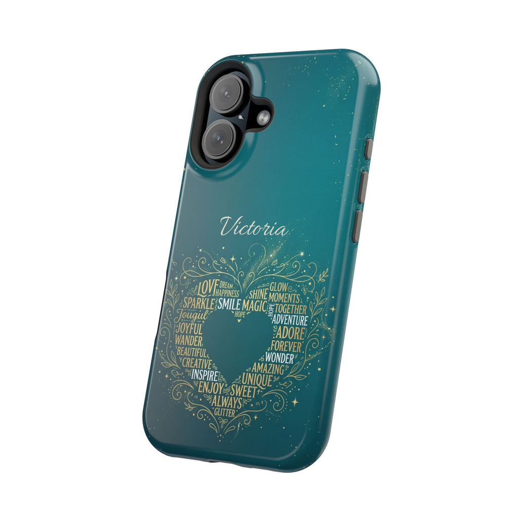 Personalized Teacher Heart Word Art Phone Case — Impact-Resistant Wireless Charging Cover