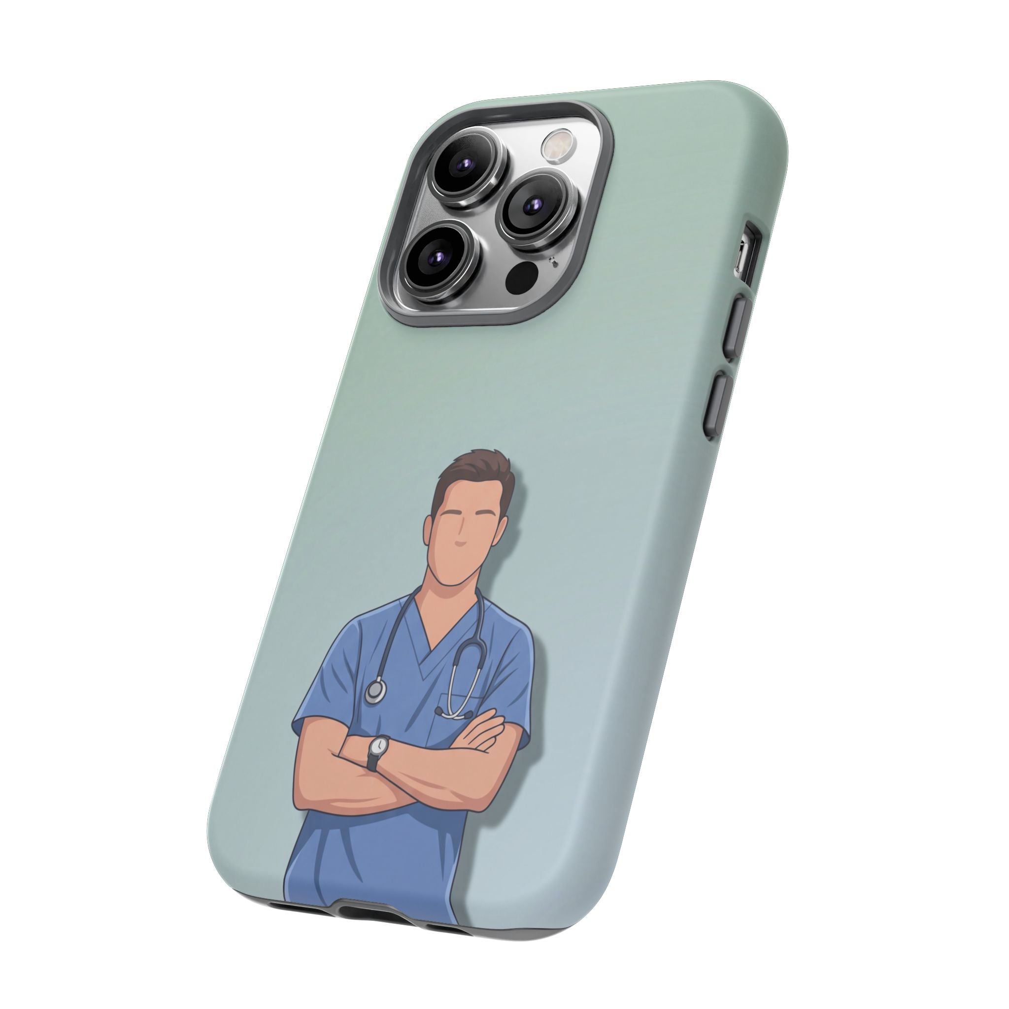 Male Nurse Phone Case | Confident Nurse in Blue Scrubs Illustration | iPhone & Samsung