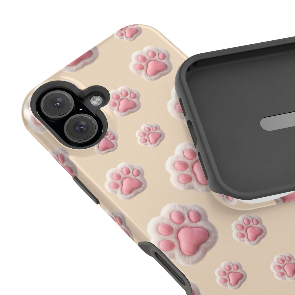 Pink Paw Print Phone Case — Impact-Resistant Wireless Charging Cover