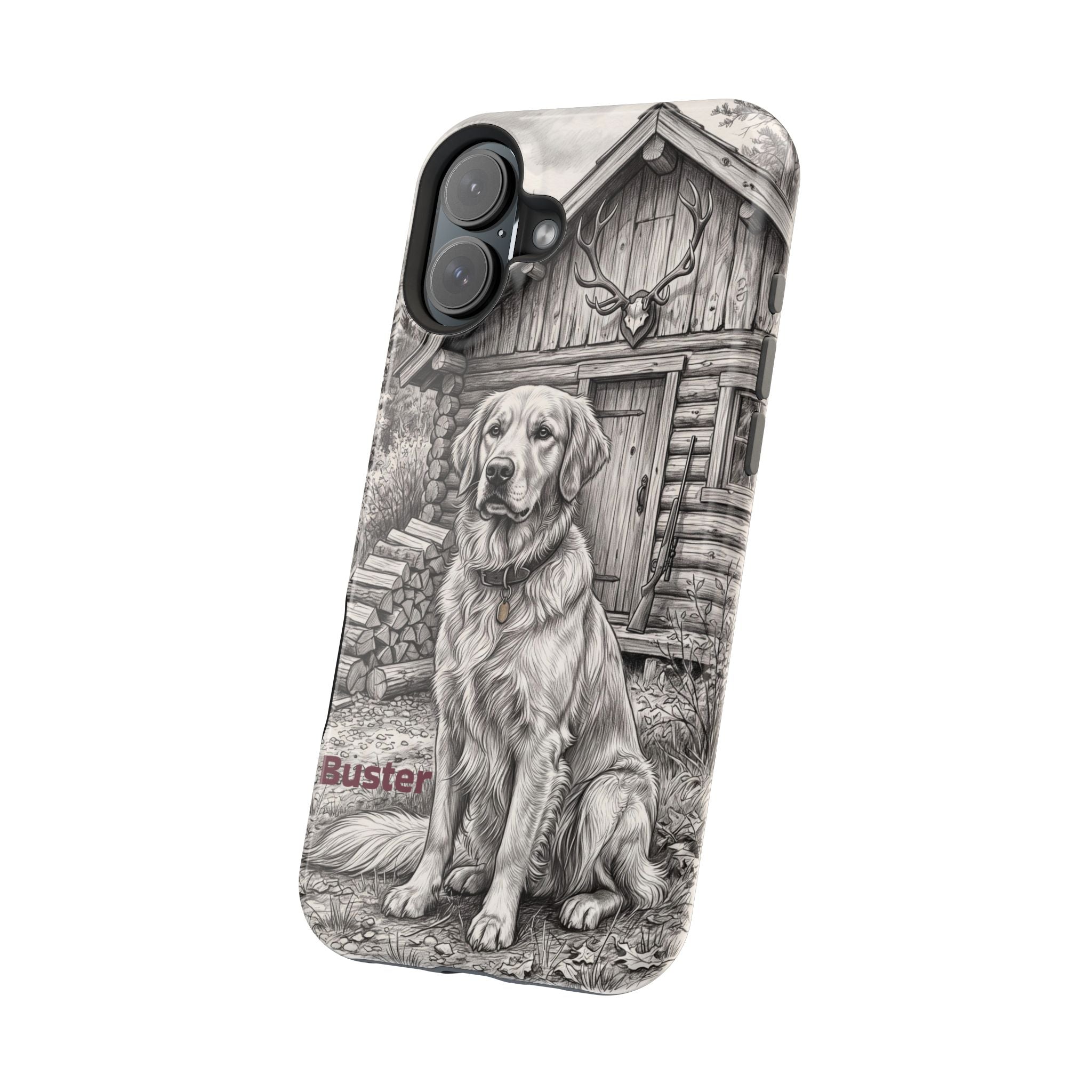 Personalized Golden Retriever Cabin Porch Phone Case — Wireless Charging Cover