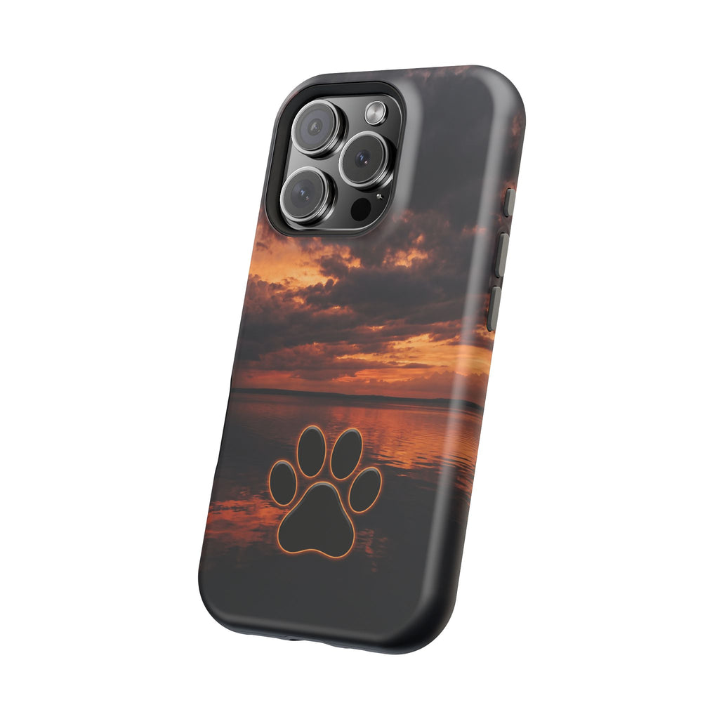 Sunset Paw Print Phone Case — Impact-Resistant Wireless Charging Cover