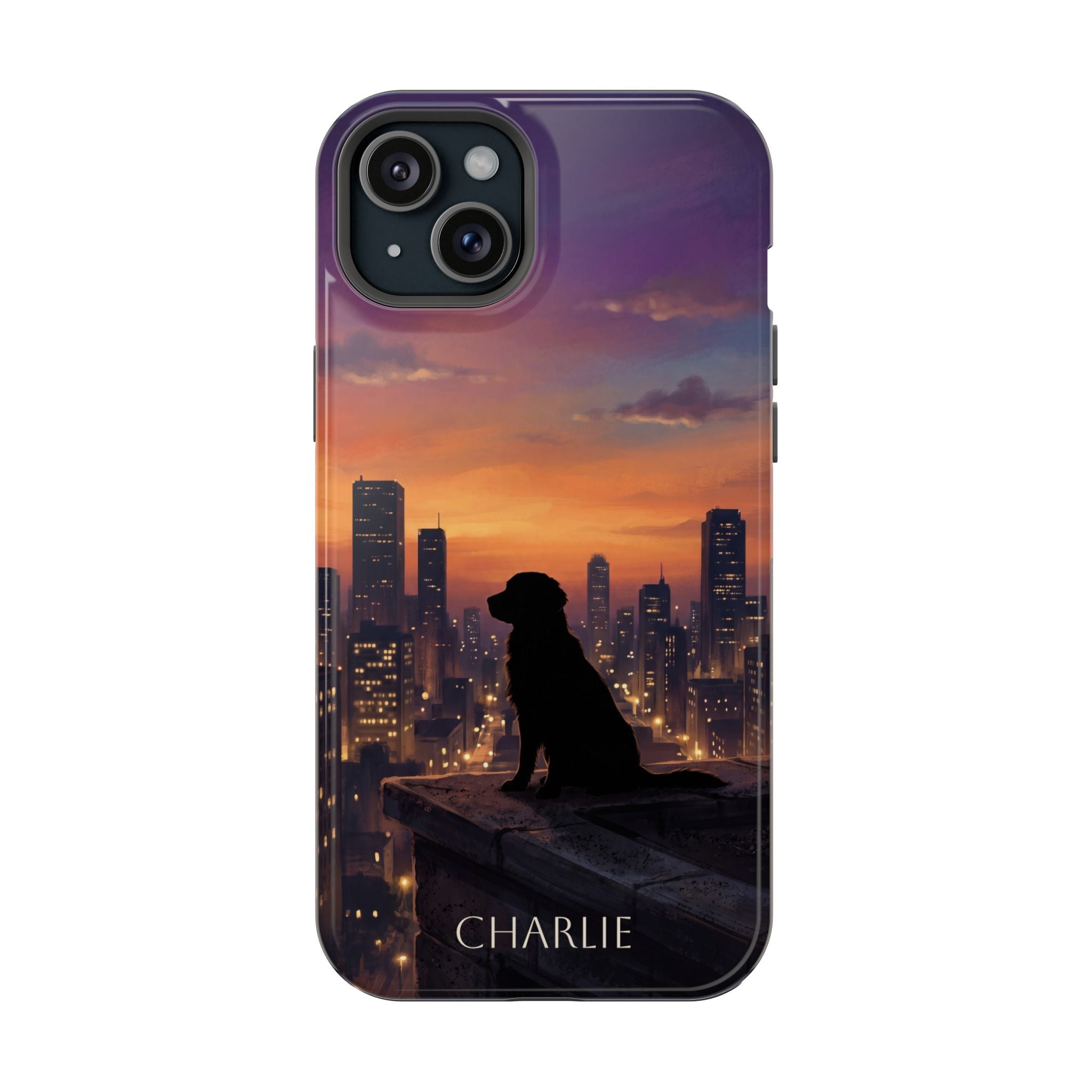 Personalized Golden Retriever City Skyline Phone Case — Wireless Charging Cover