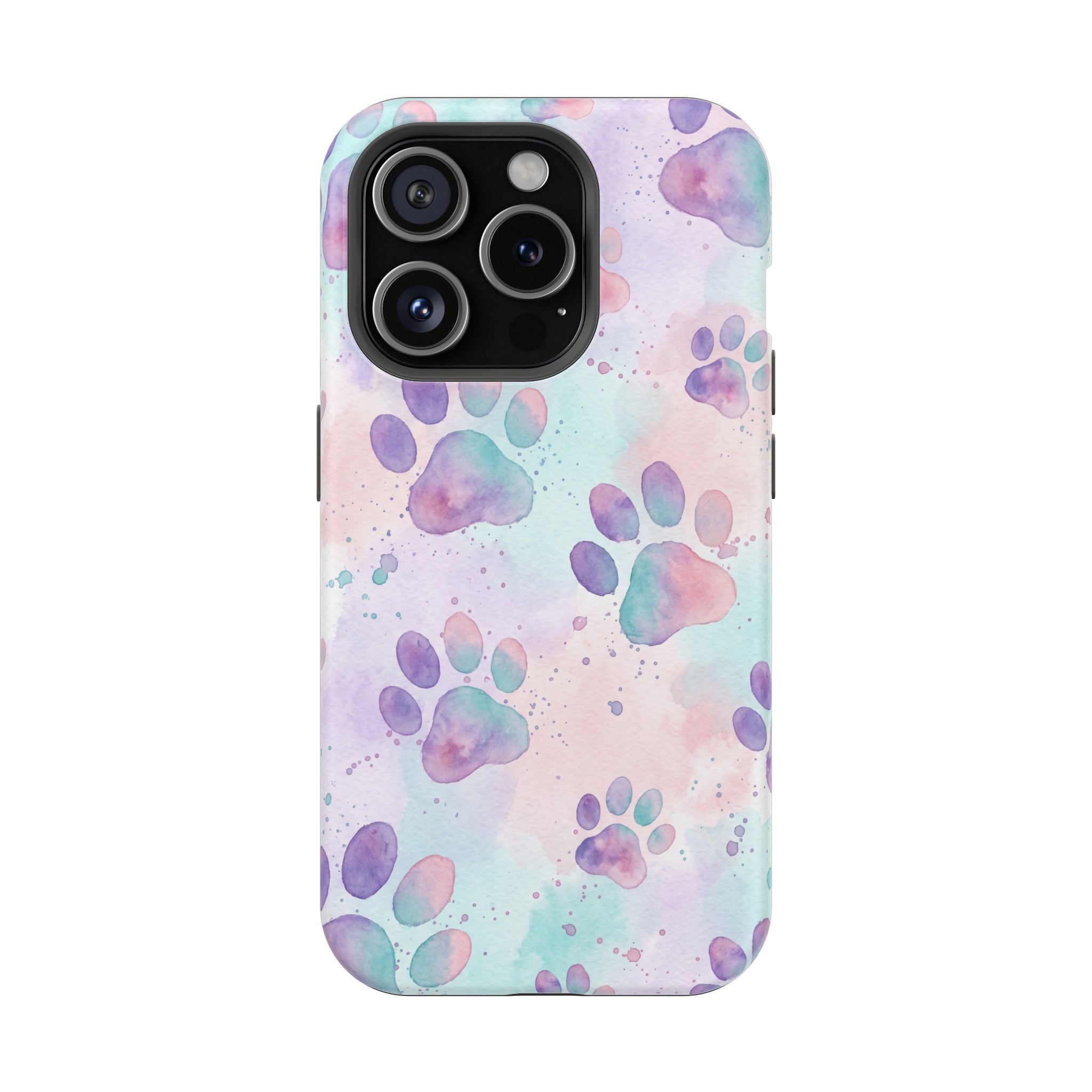 Watercolor Paw Print Phone Case — Impact-Resistant Wireless Charging Cover