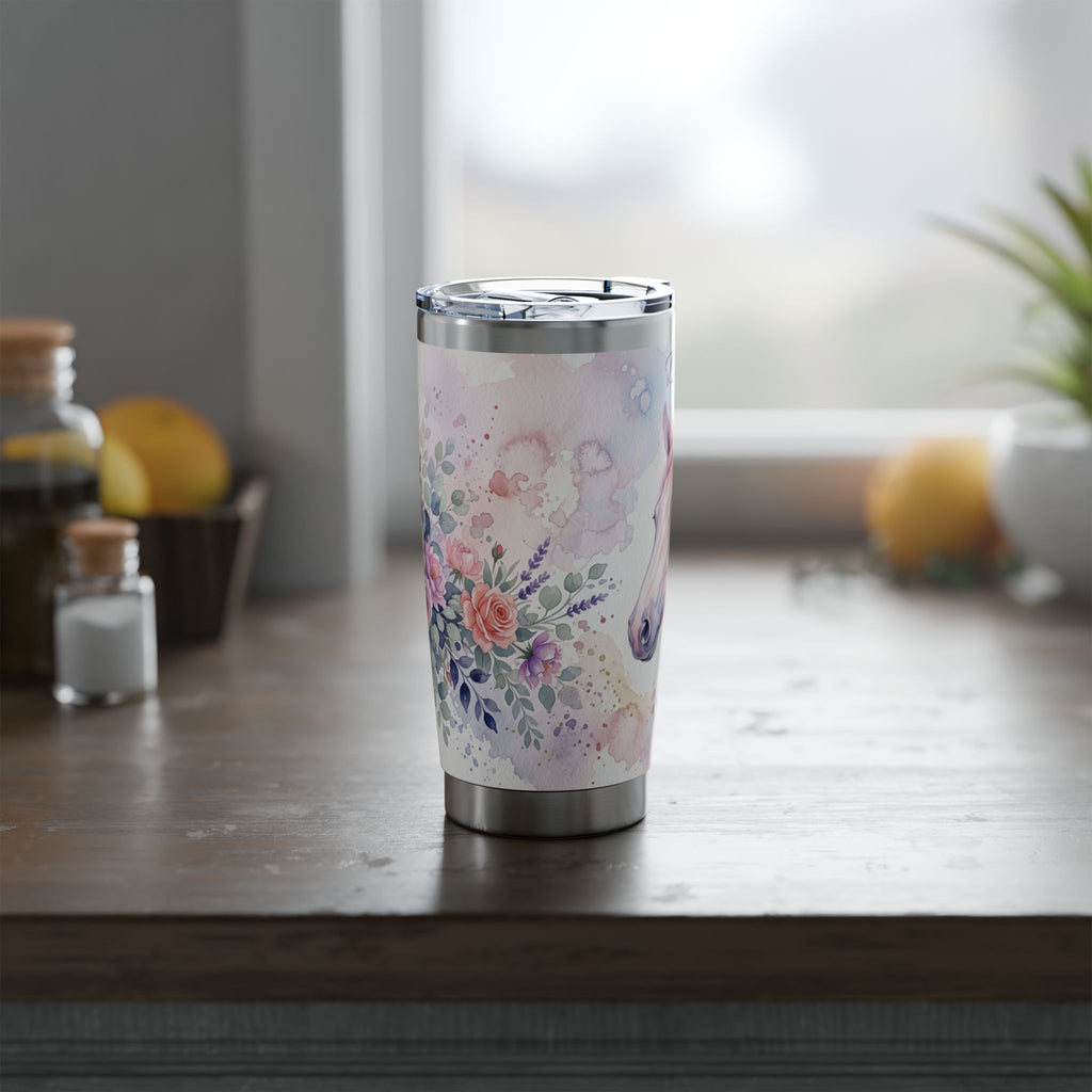 Horse Personalized Tumbler | Watercolor Floral Art — 20 oz Stainless Travel Mug