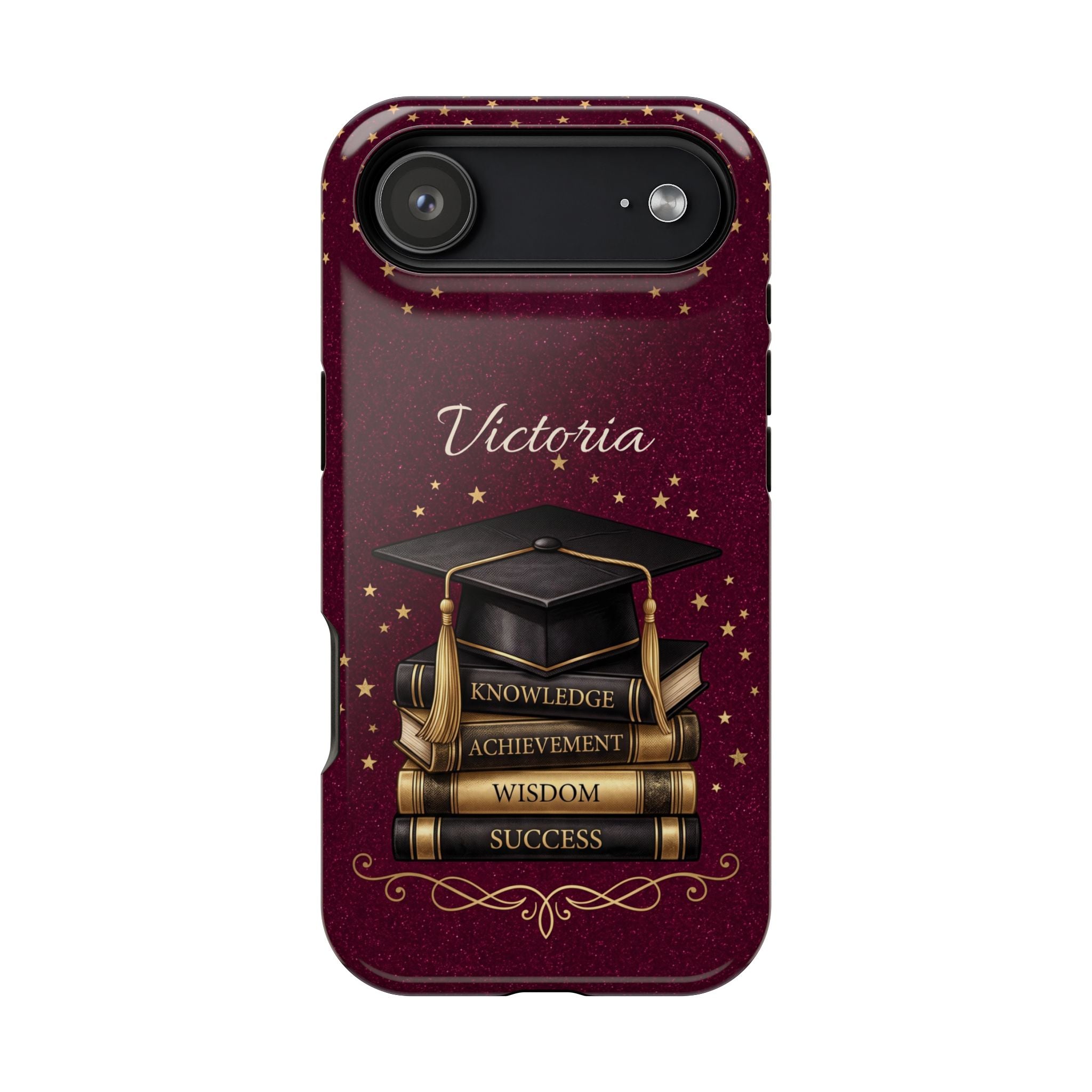Graduation Cap & Books Personalized Teacher Phone Case — Wireless Charging Cover