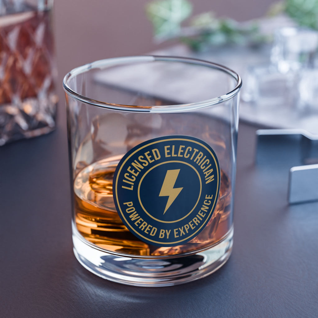 Licensed Electrician Badge Rocks Glass 10oz — Navy & Gold Whiskey Tumbler