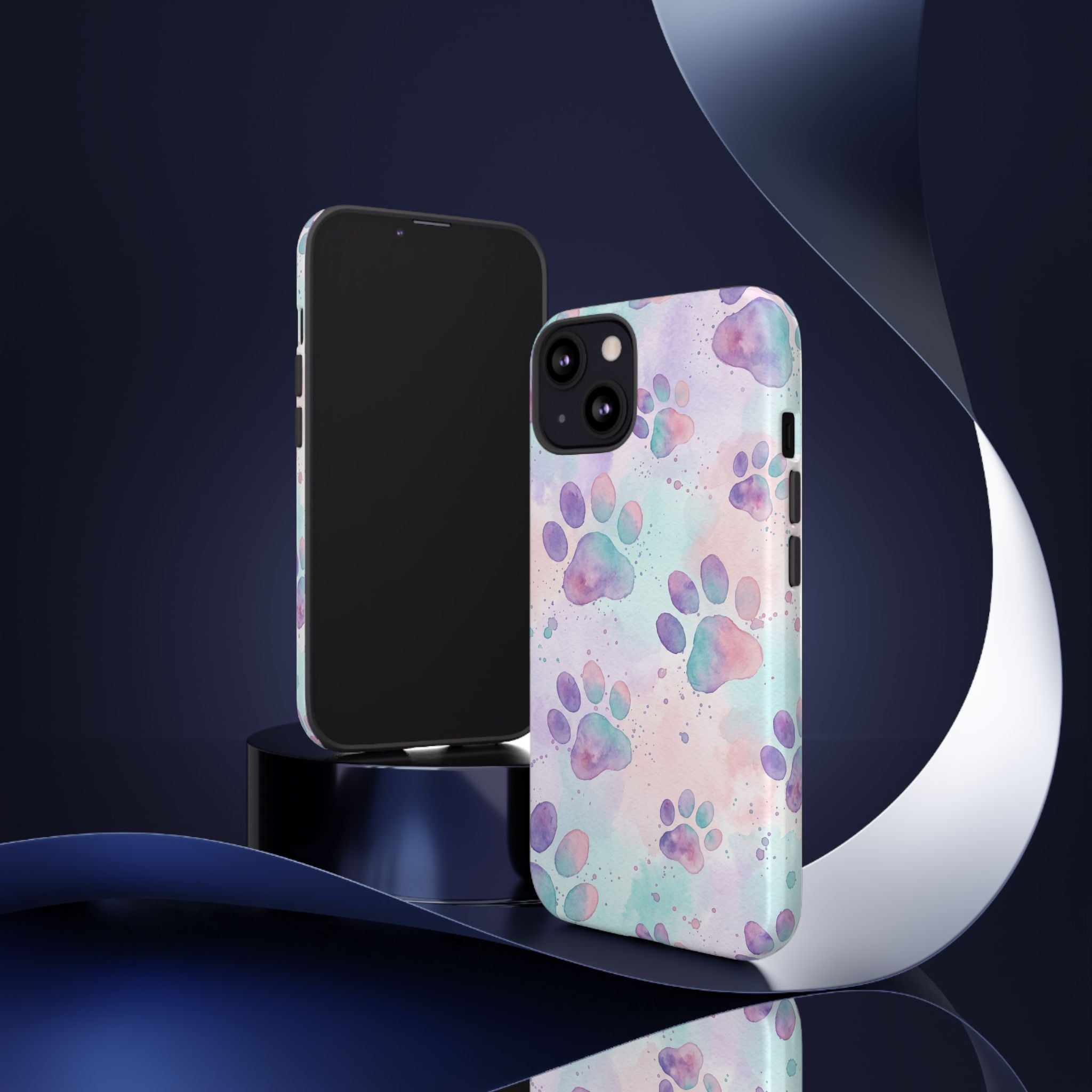 Watercolor Paw Print Phone Case | Pastel Purple, Teal & Pink Artistic Pattern | Samsung & iPhone