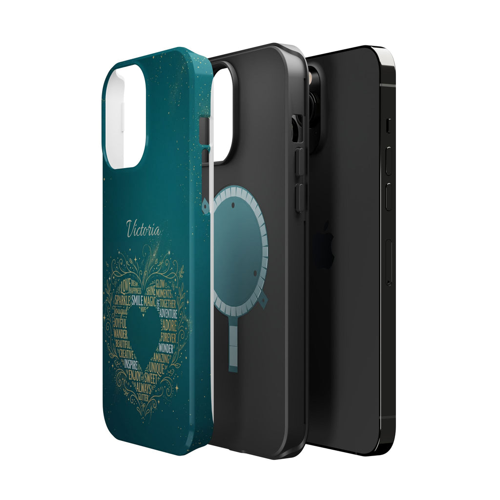 Personalized Teacher Heart Word Art Phone Case — Impact-Resistant Wireless Charging Cover