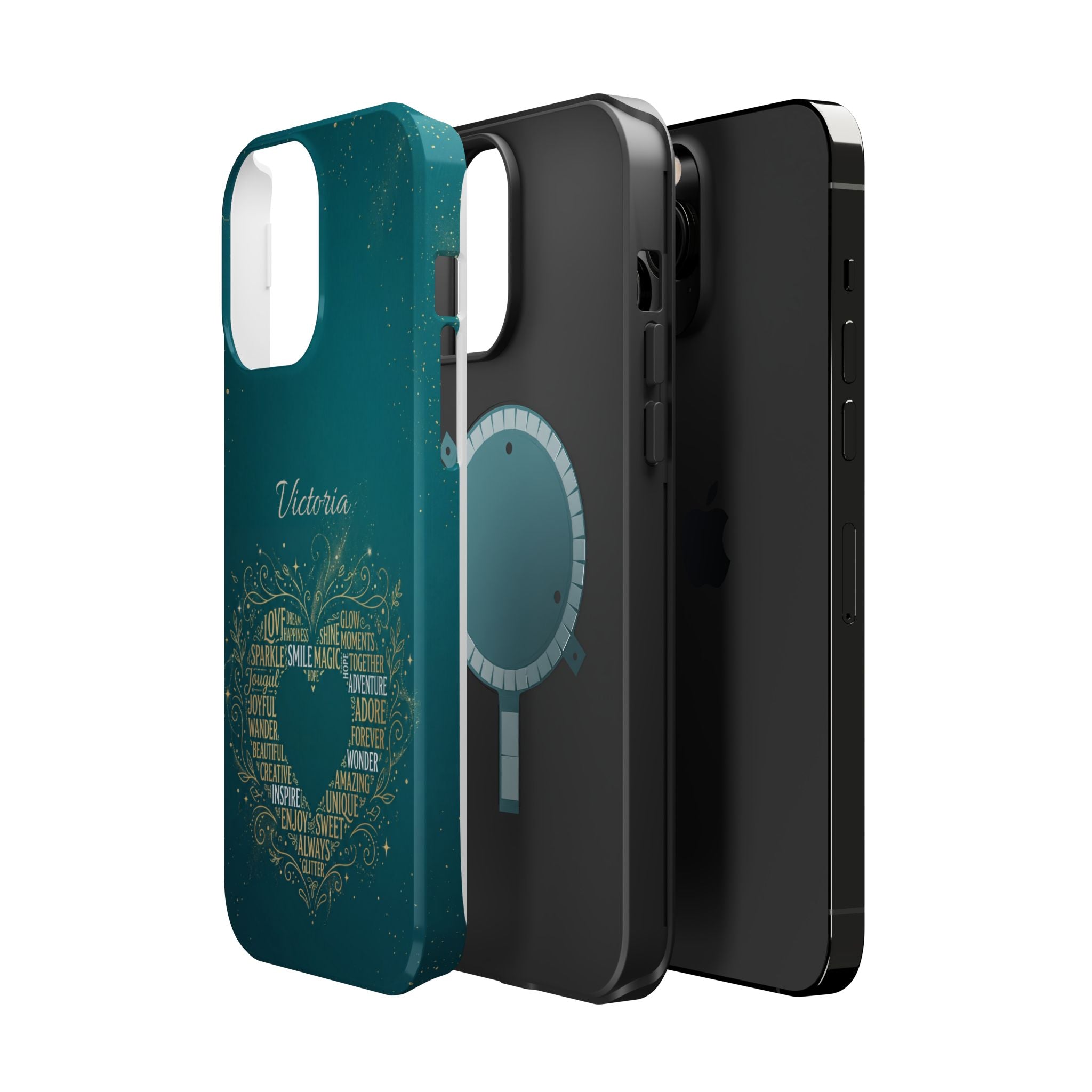 Personalized Teacher Heart Word Art Phone Case — Impact-Resistant Wireless Charging Cover