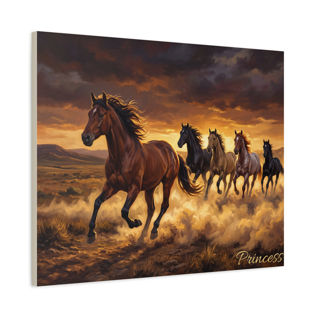 Horse Personalized Canvas | Wild Mustang Stampede Wall Art